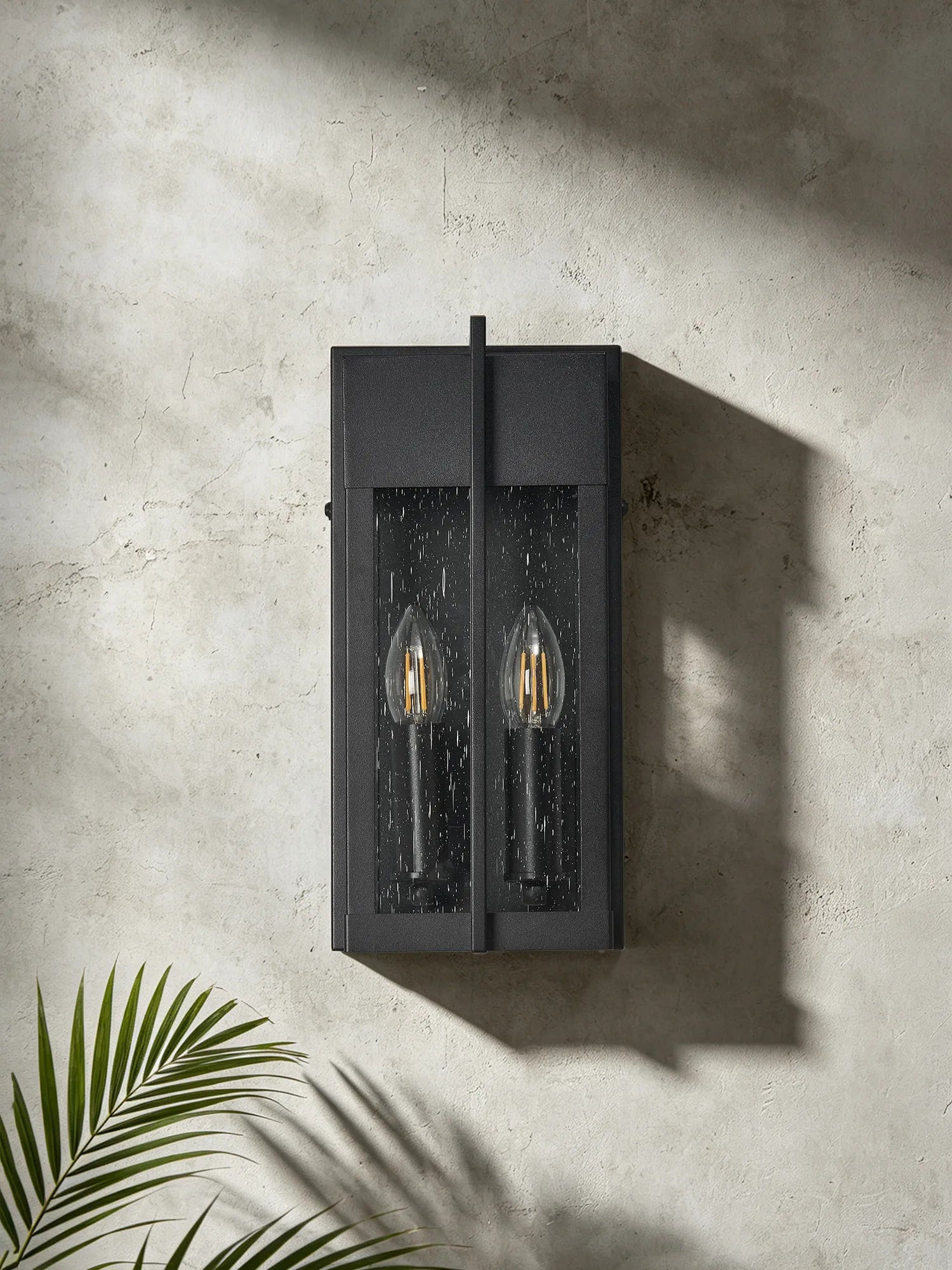 Aisling Rectangular Flush Wall Lamp- Satin Black/Seeded Clear Glass