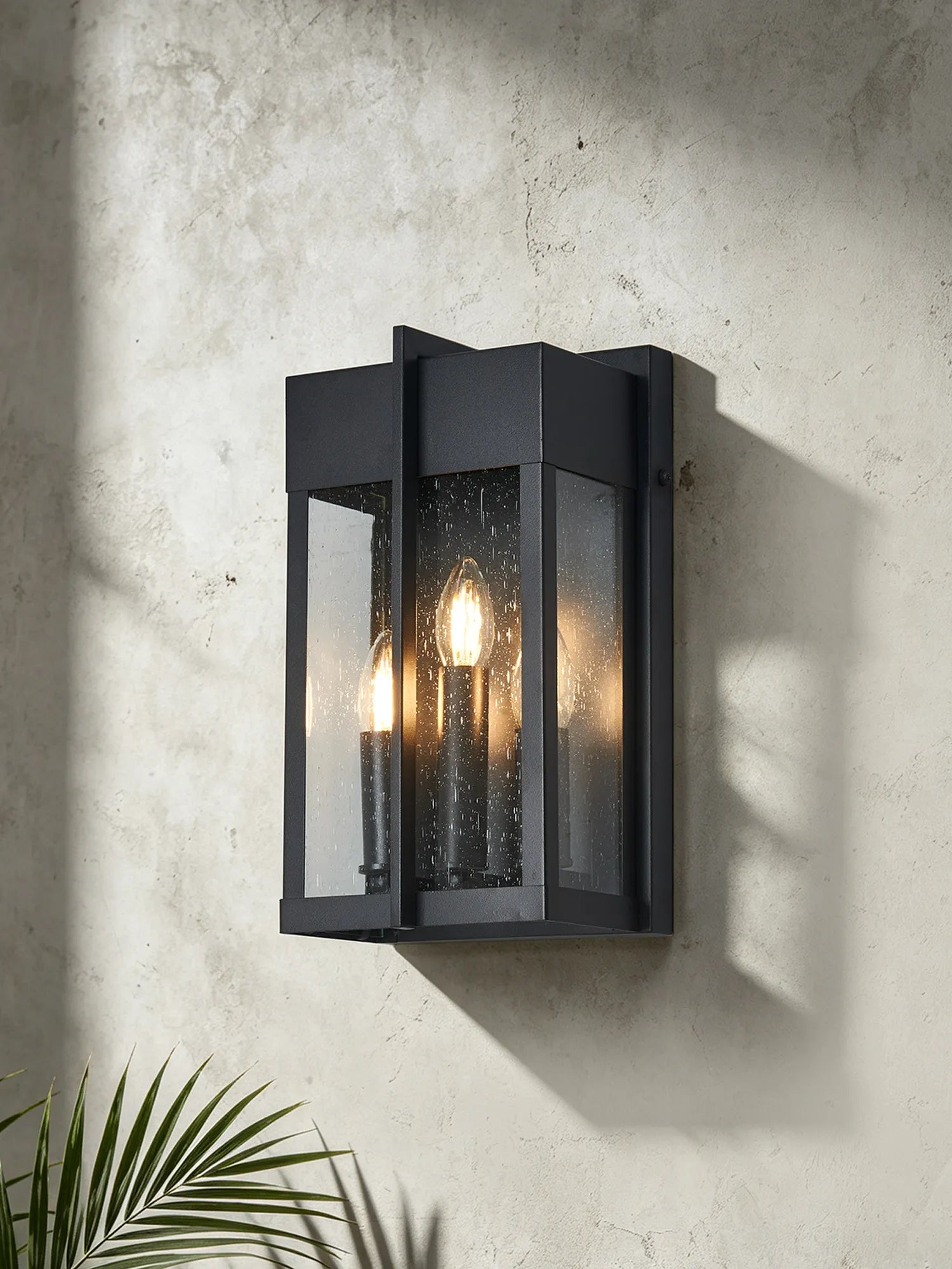 Aisling Rectangular Flush Wall Lamp- Satin Black/Seeded Clear Glass