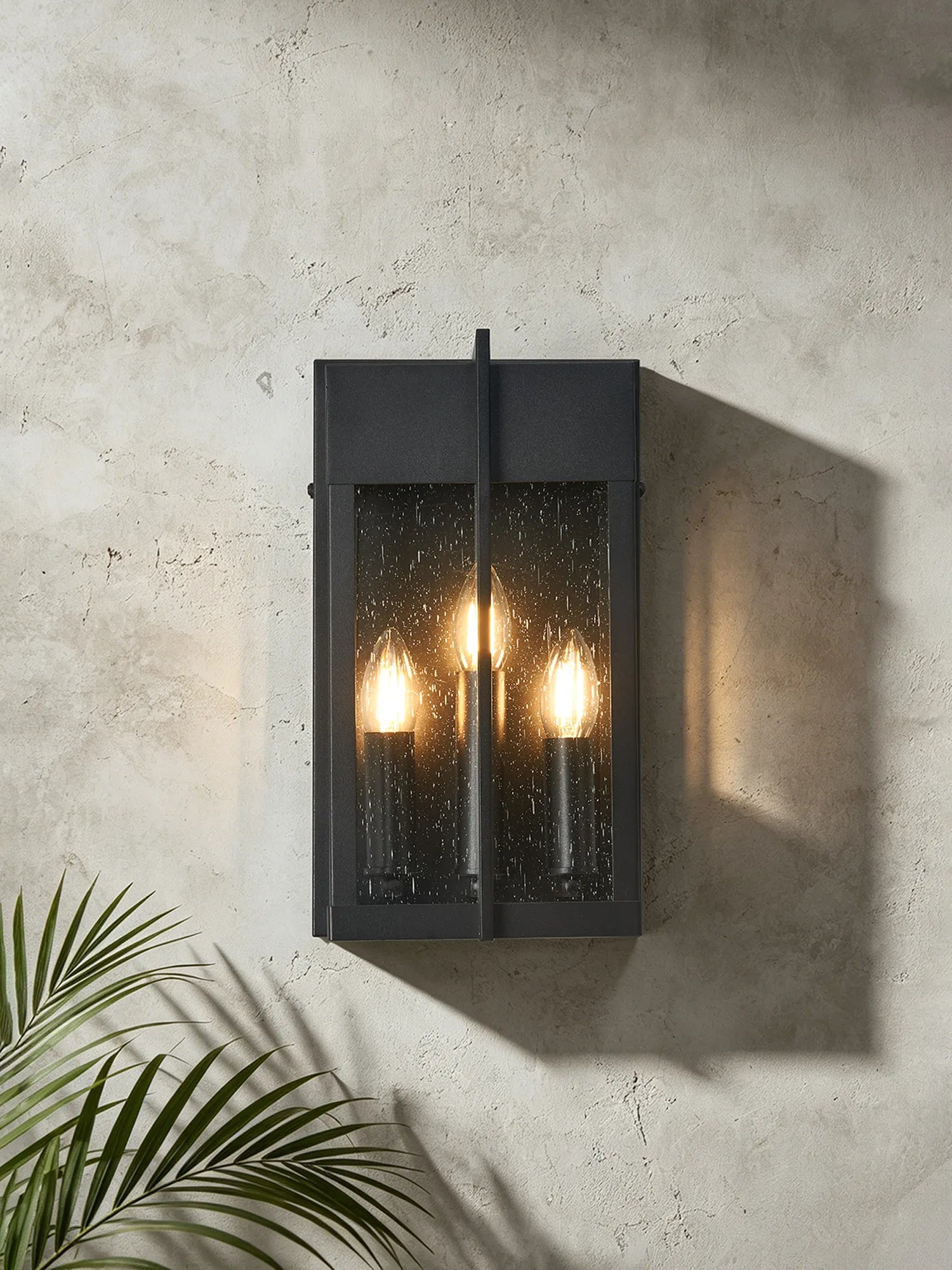 Aisling Rectangular Flush Wall Lamp- Satin Black/Seeded Clear Glass