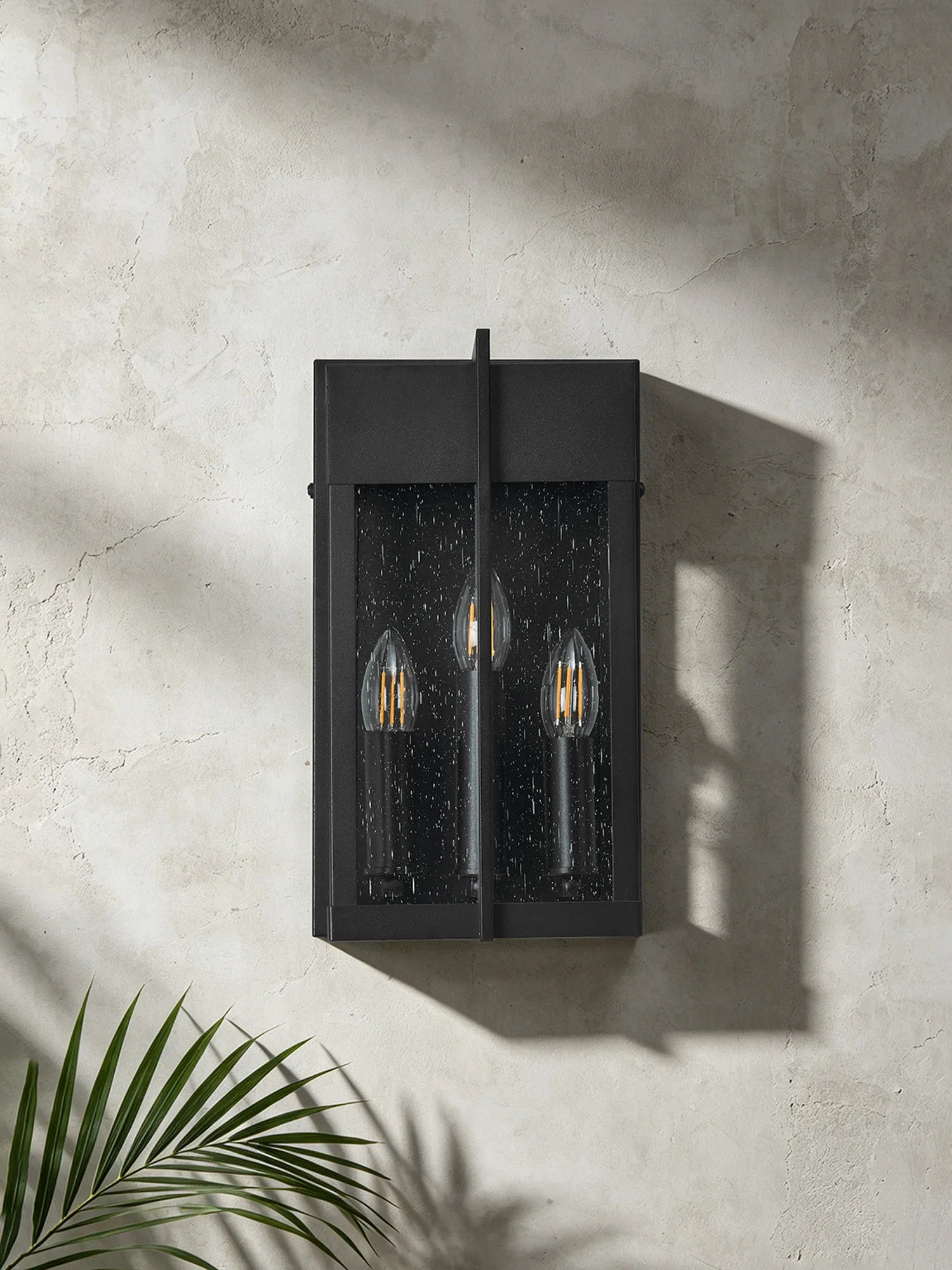 Aisling Rectangular Flush Wall Lamp- Satin Black/Seeded Clear Glass