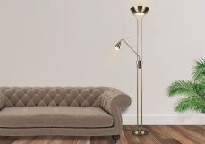 Alba Mother and Child 2Lt Floor Lamp Antique Brass & Satin Chrome