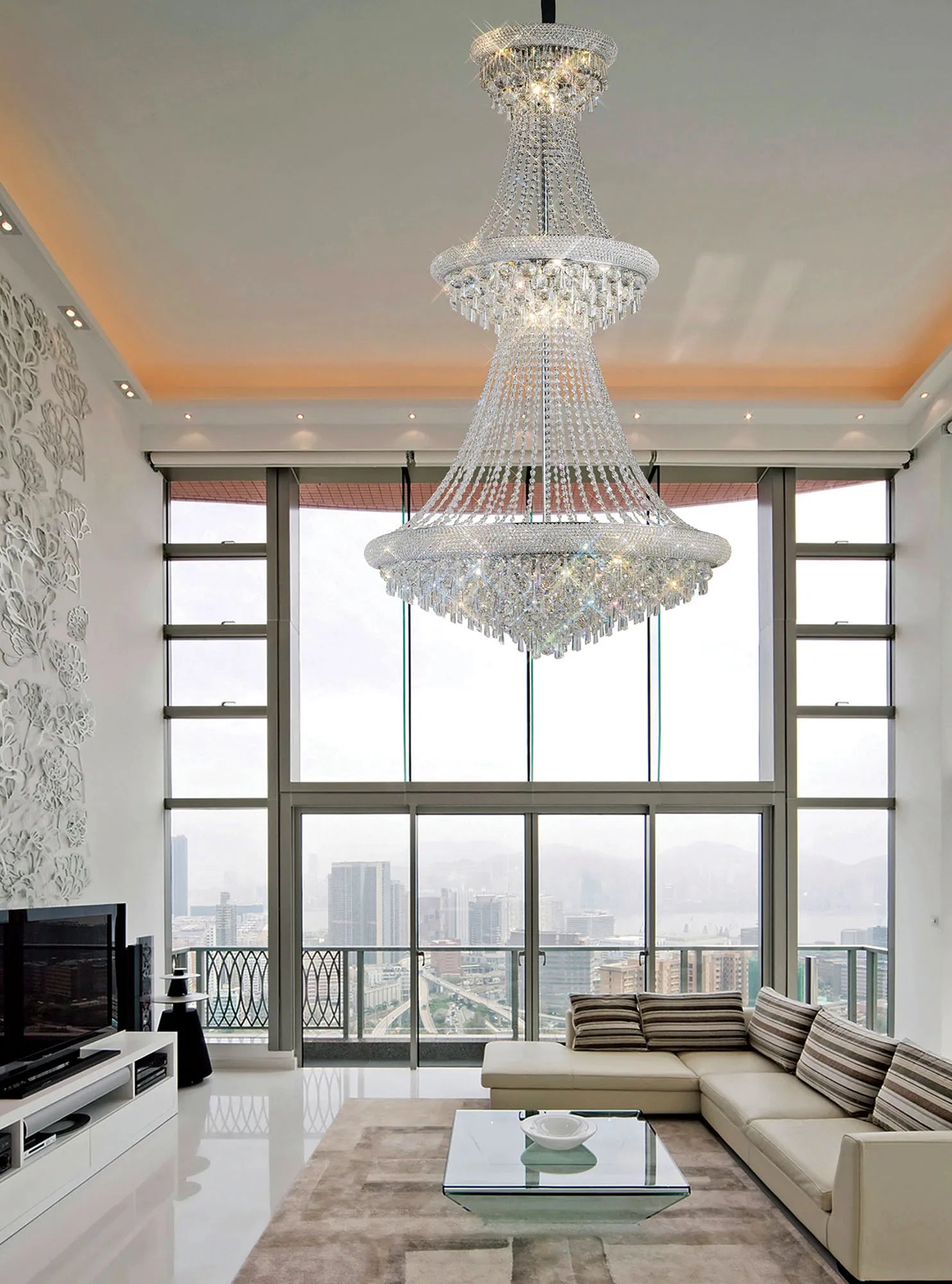 Alexandra Pendant 3 Tier 29 Light E14 Gold/Polished Chrome