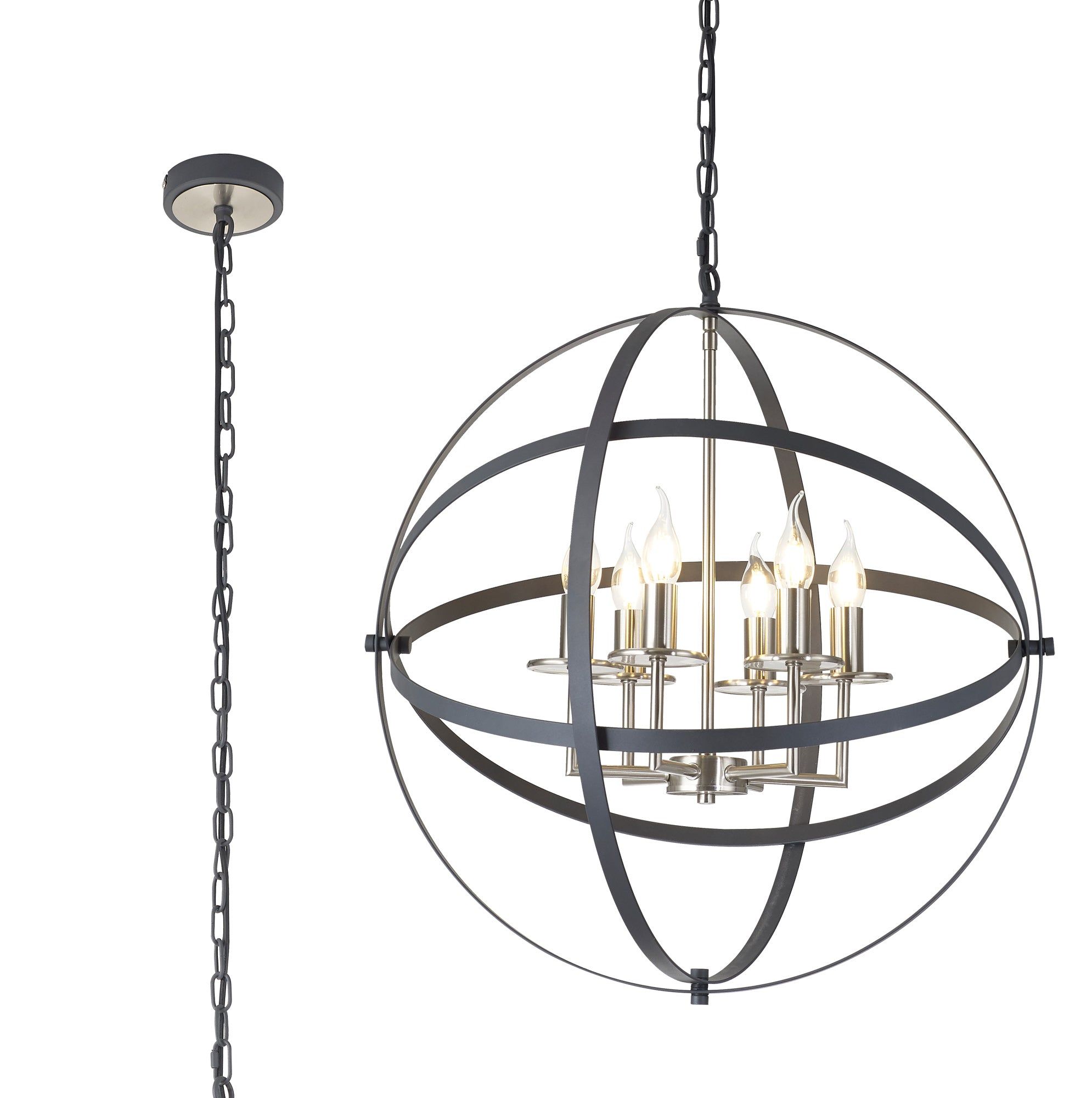 Alley Pendant Ceiling Light, 6 x E14, Anthracite & Satin Nickel, IP20