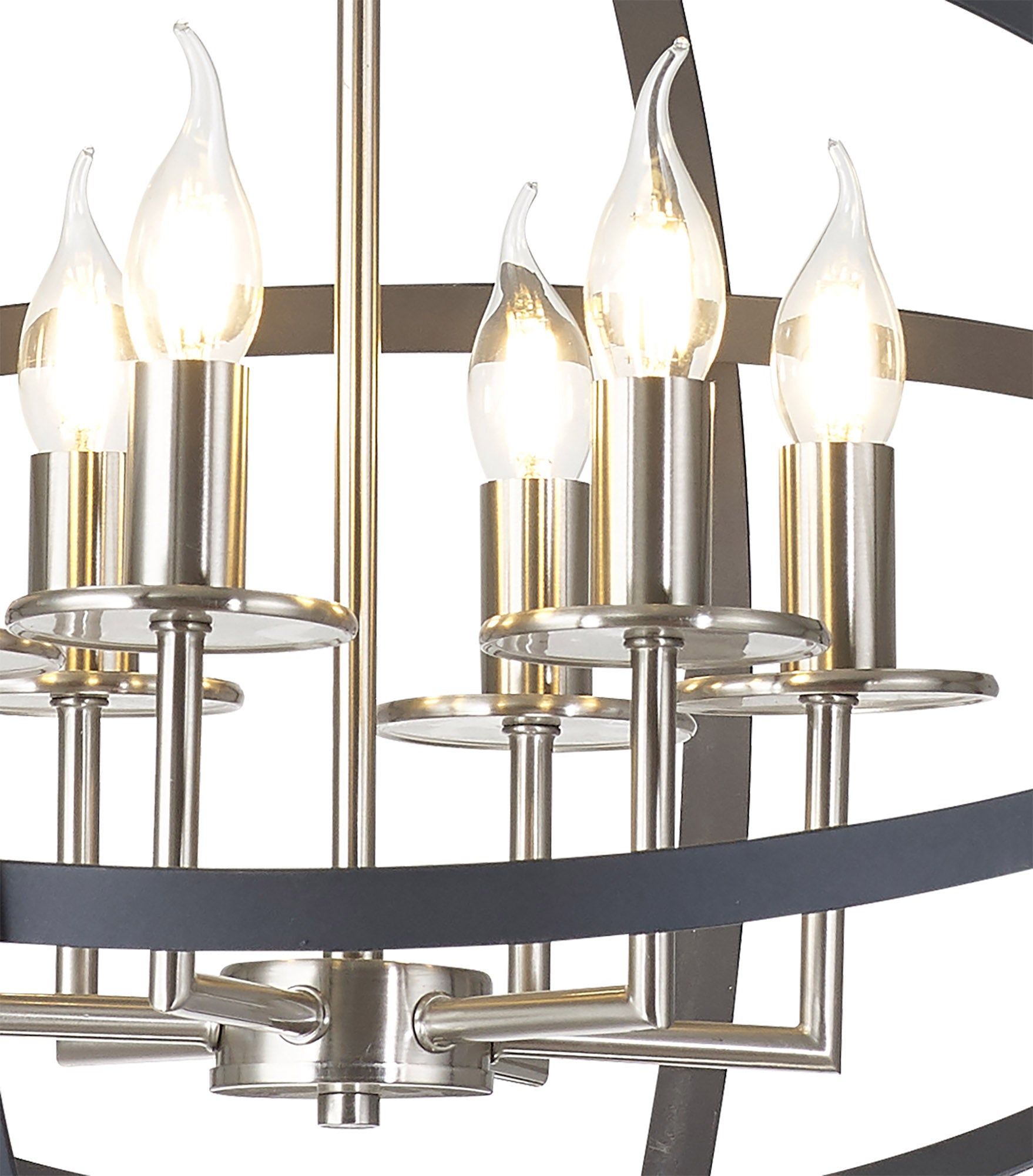 Alley Pendant Ceiling Light, 6 x E14, Anthracite & Satin Nickel, IP20