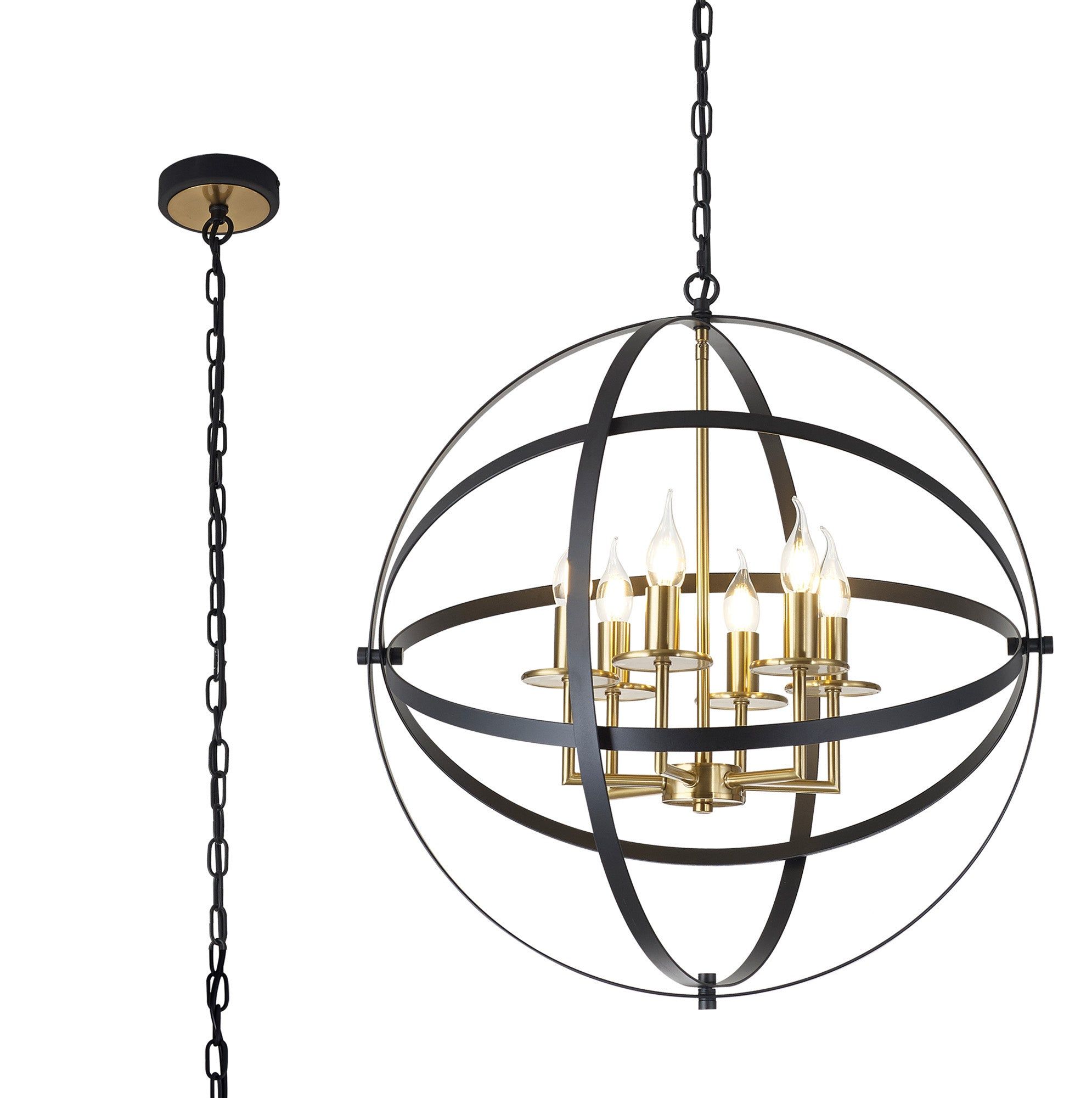 Alley Pendant Ceiling Light, 6 x E14, Black & Gold, IP20