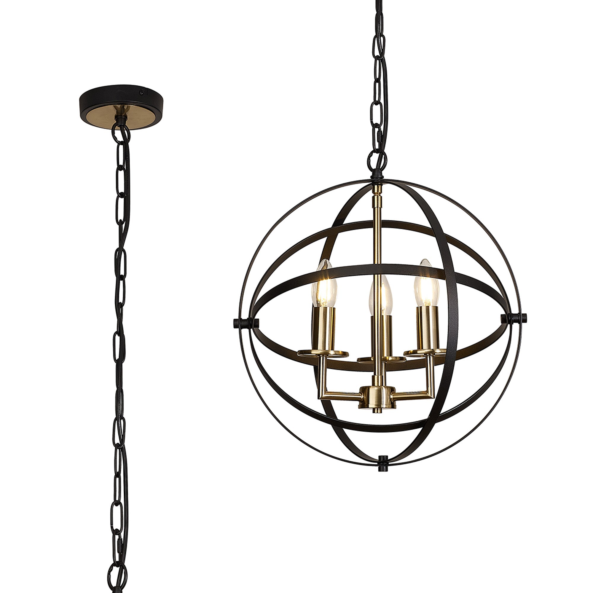 Alley Pendant Ceiling Light, 3 x E14, Black & Gold, IP20