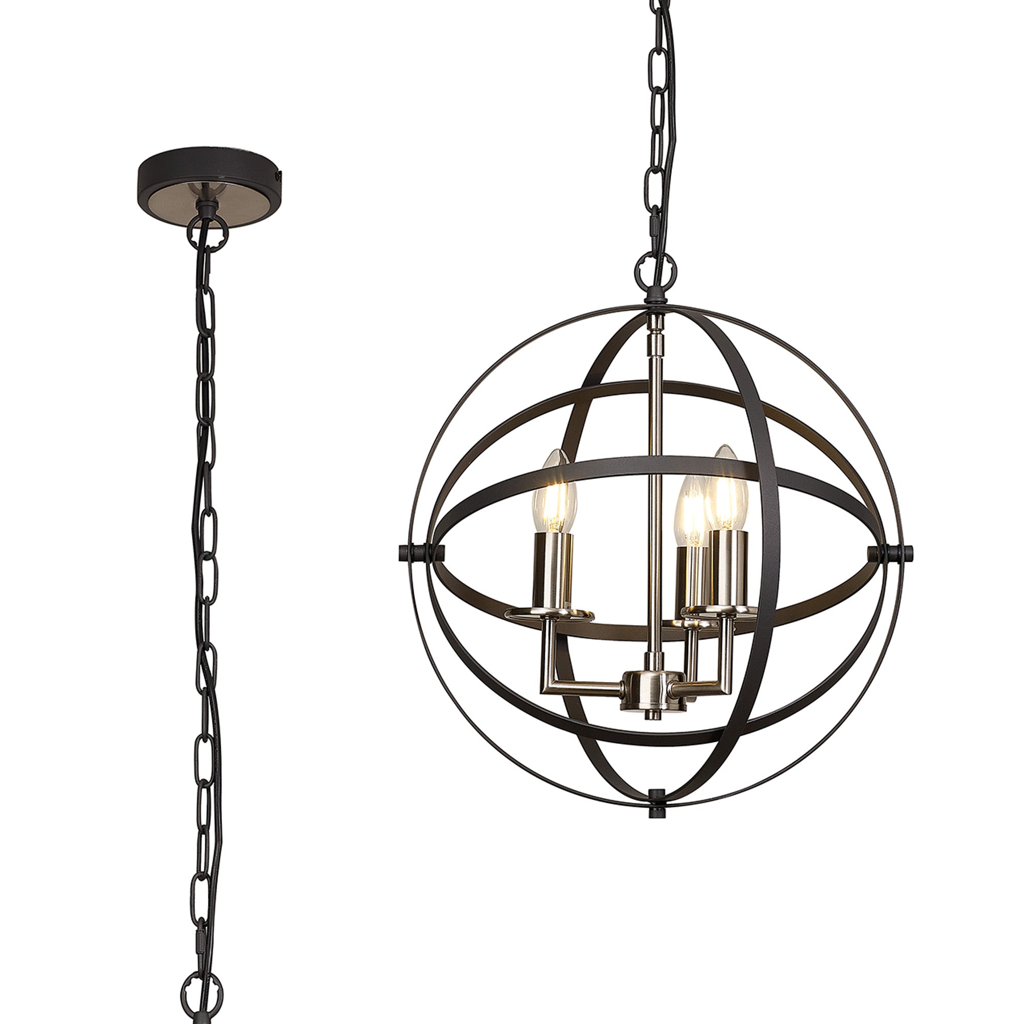 Alley Pendant Ceiling Light, 3 x E14, Anthracite & Satin Nickel, IP20