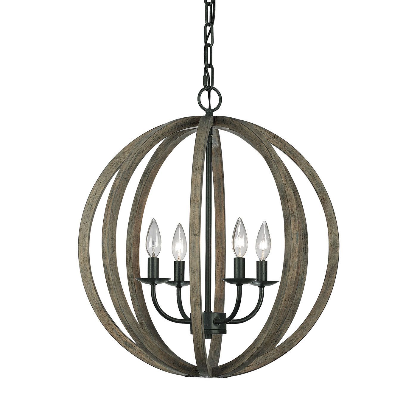Allier 4Lt Centre Ceiling Light - Weather Oak Wood & Antique Forged Iron Finish