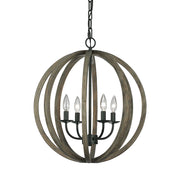 Allier 4Lt Centre Ceiling Light - Weather Oak Wood & Antique Forged Iron Finish