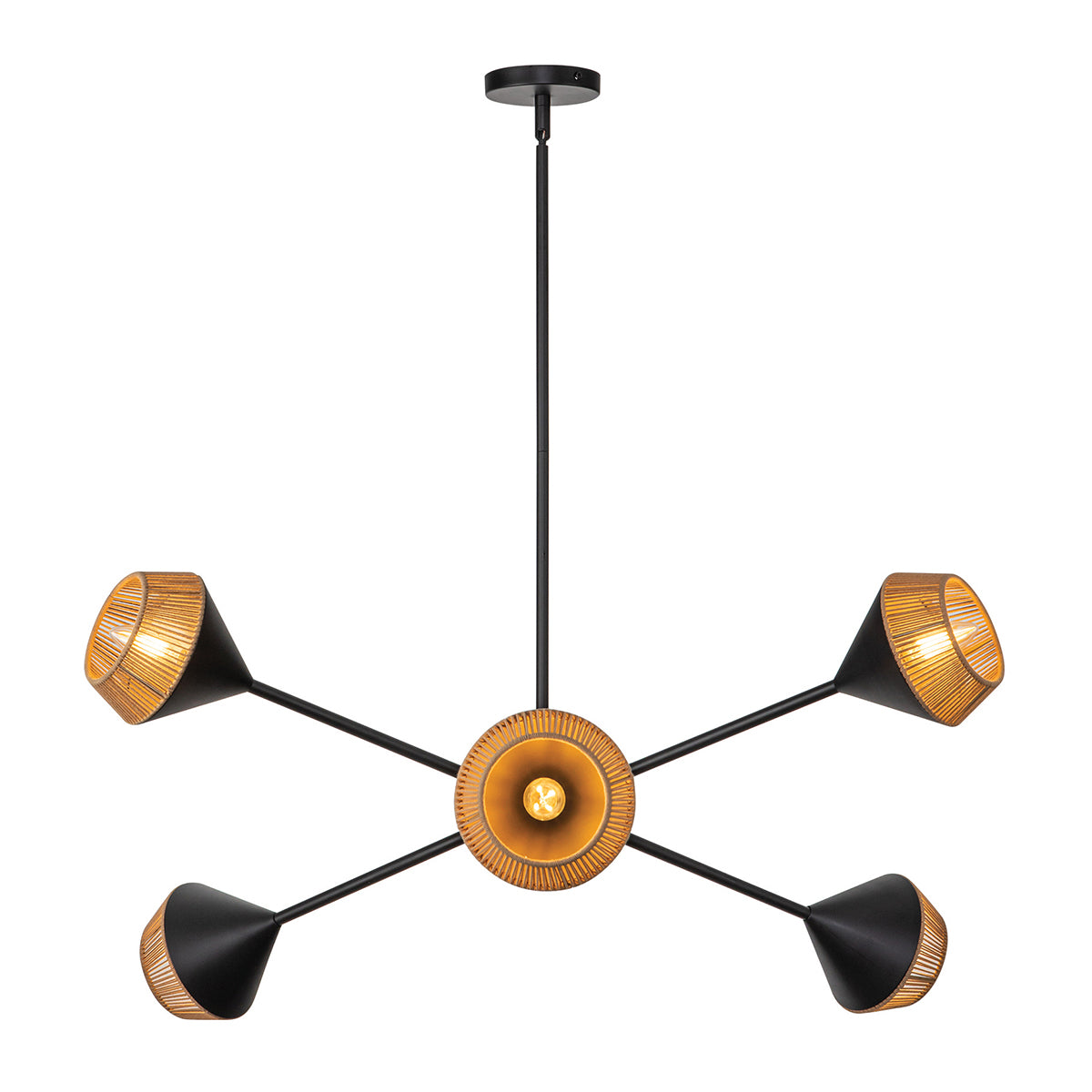Alora Mood Daphne 5 lt Chandelier - Matte Black &amp; Natural E14