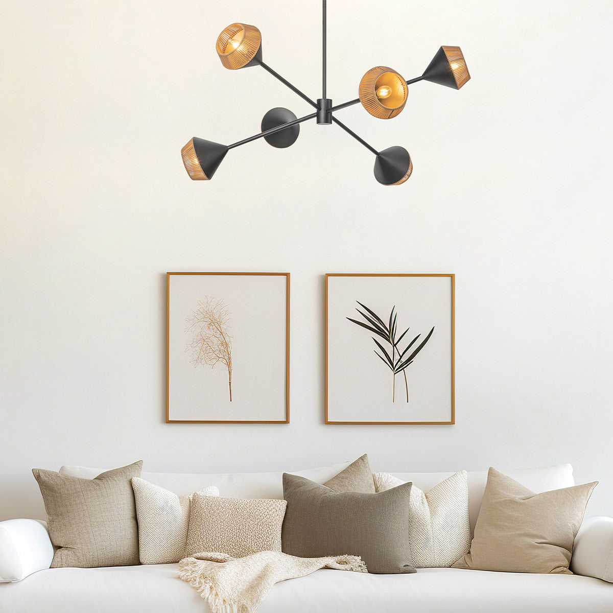 Alora Mood Daphne 5 lt Chandelier - Matte Black &amp; Natural E14