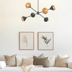 Alora Mood Daphne 5 lt Chandelier - Matte Black &amp; Natural E14