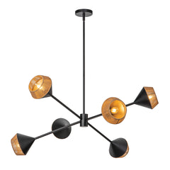 Alora Mood Daphne 5 lt Chandelier - Matte Black &amp; Natural E14