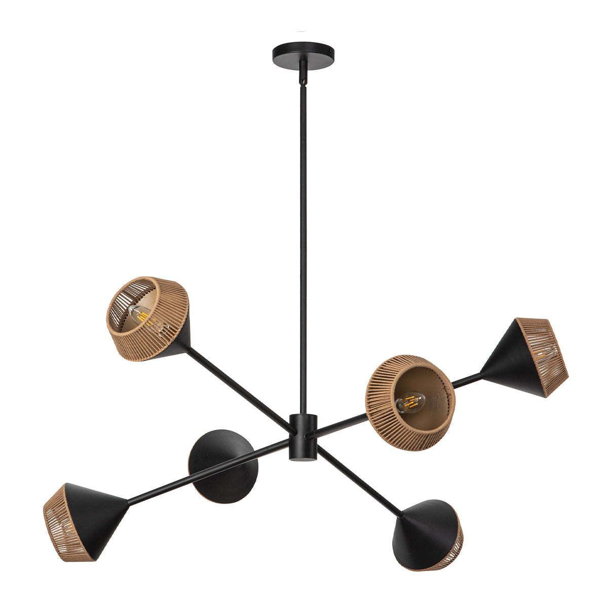 Alora Mood Daphne 5 lt Chandelier - Matte Black &amp; Natural E14