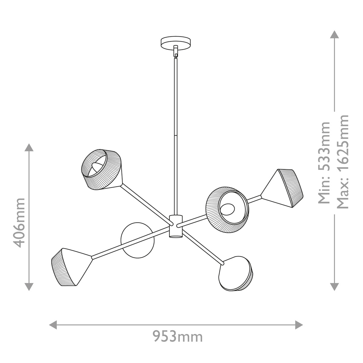Alora Mood Daphne 5 lt Chandelier - Matte Black &amp; Natural E14