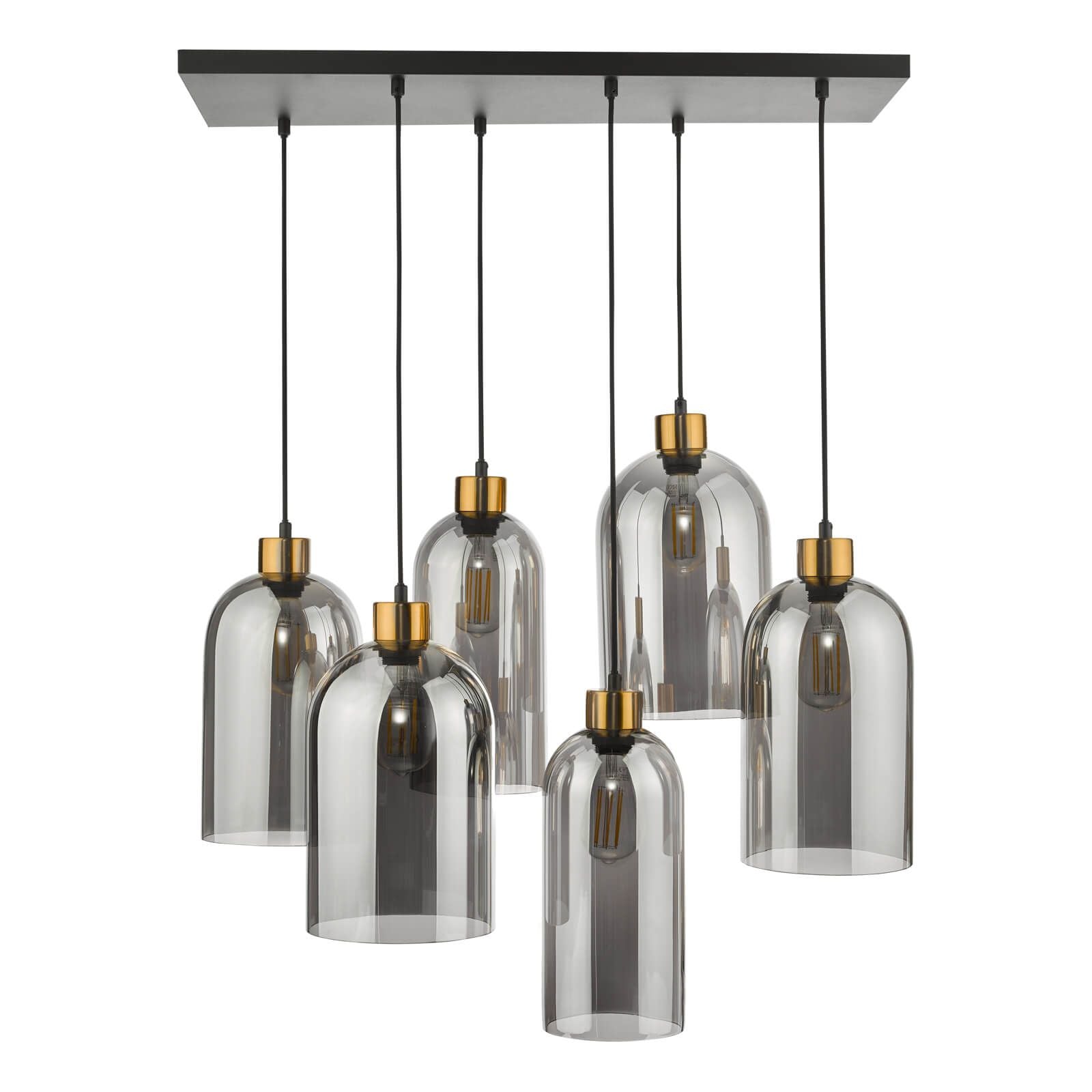 Alma 6 Light Bar Pendant Matt Black Smoked Glass
