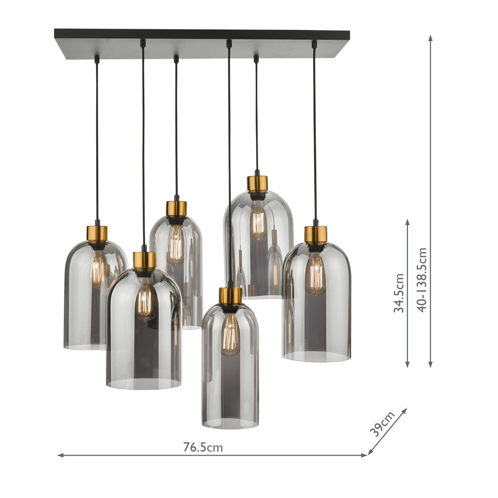 Alma 6 Light Bar Pendant Matt Black Smoked Glass