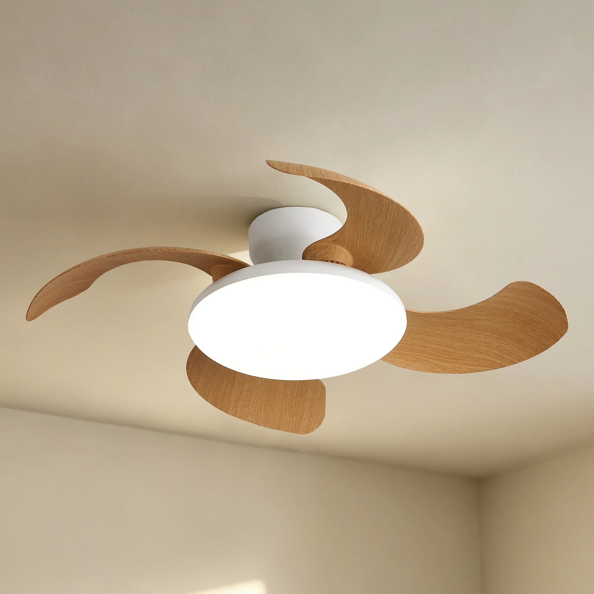 Aloha II 49cm LED Dimmable Ceiling Light With Built-In DC Fan- Wood/ White Finishes