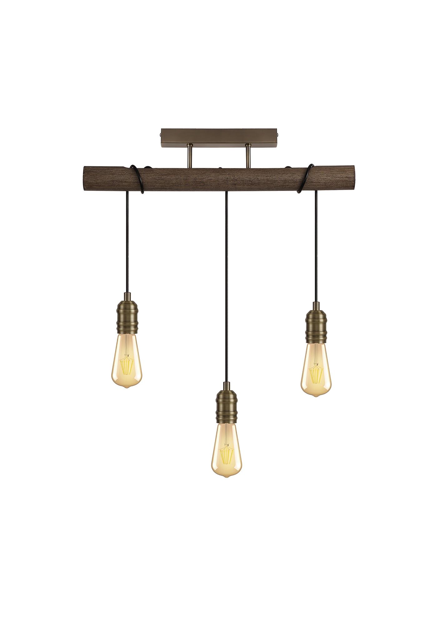 Ambover Kitchen Table/Island Ceiling Light, 3 x E27, Medium Oak & Antique Brass, IP20
