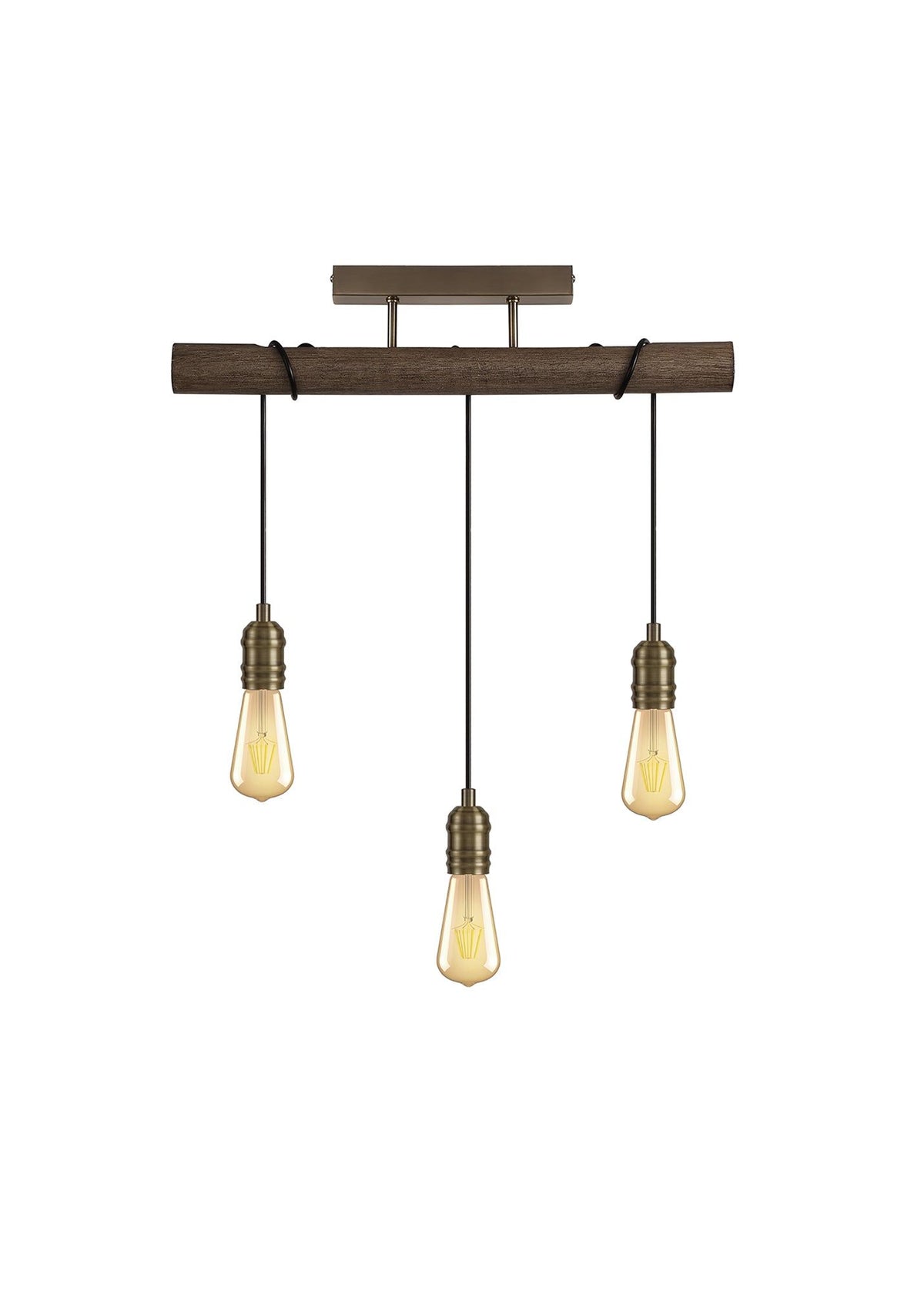 Ambover Kitchen Table/Island Ceiling Light, 3 x E27, Medium Oak & Antique Brass, IP20