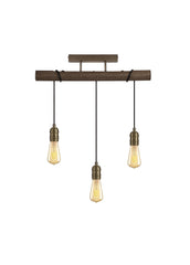 Ambover Kitchen Table/Island Ceiling Light, 3 x E27, Medium Oak & Antique Brass, IP20