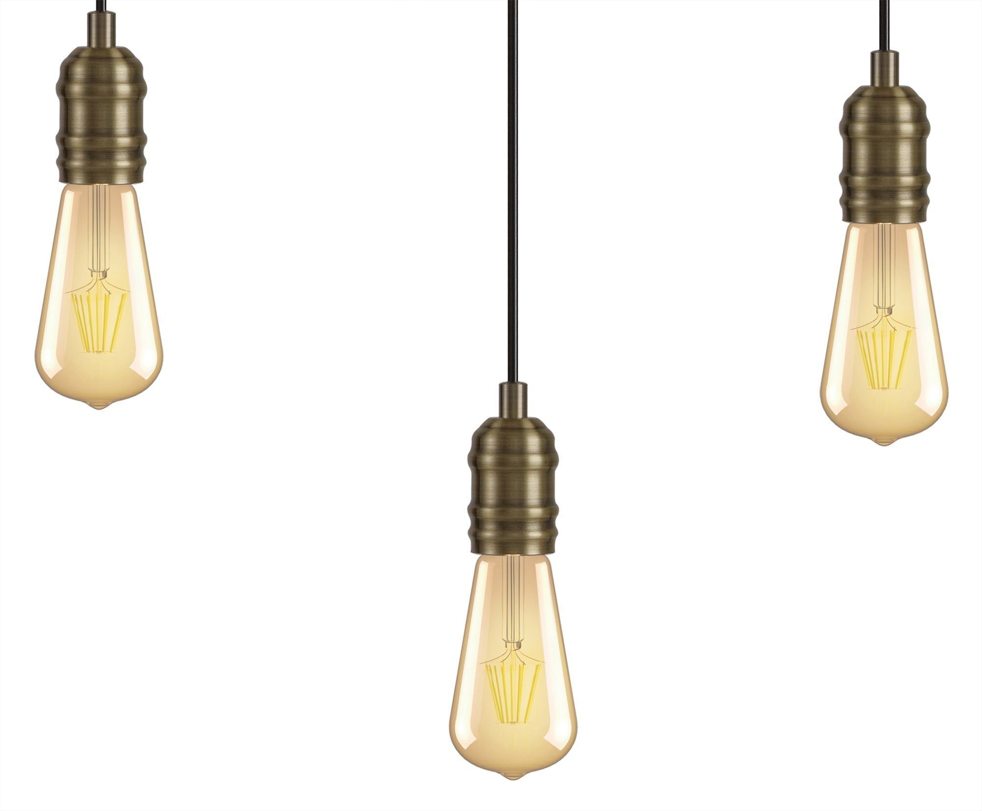 Ambover Kitchen Table/Island Ceiling Light, 3 x E27, Medium Oak & Antique Brass, IP20