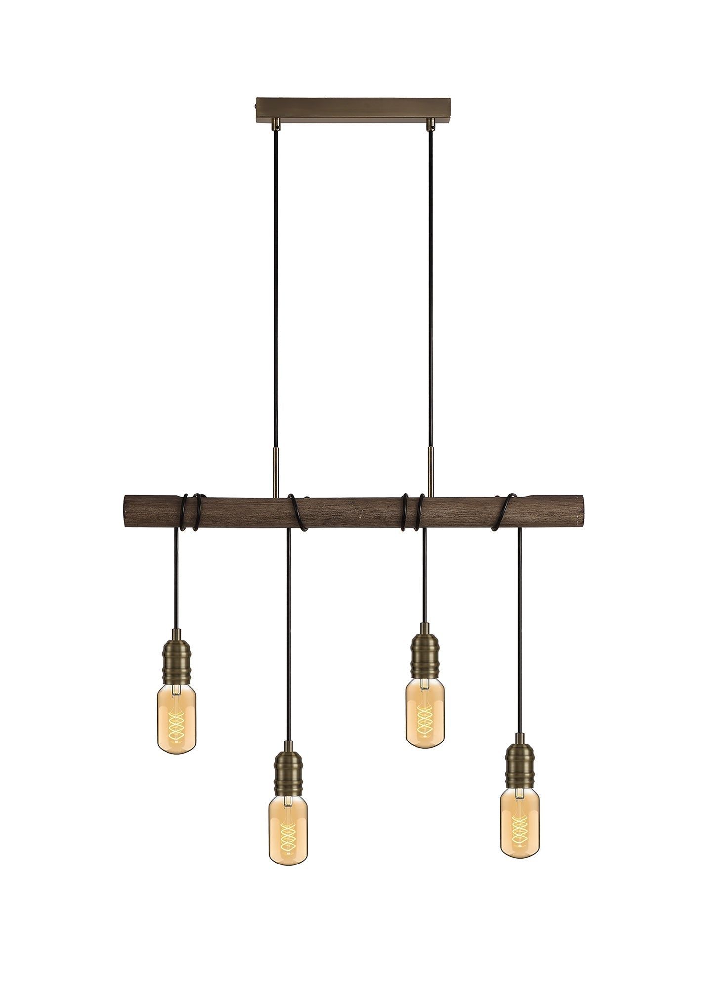 Ambover Kitchen Table/Island Ceiling Light, 4Lt x E27, Medium Oak & Antique Brass, IP20