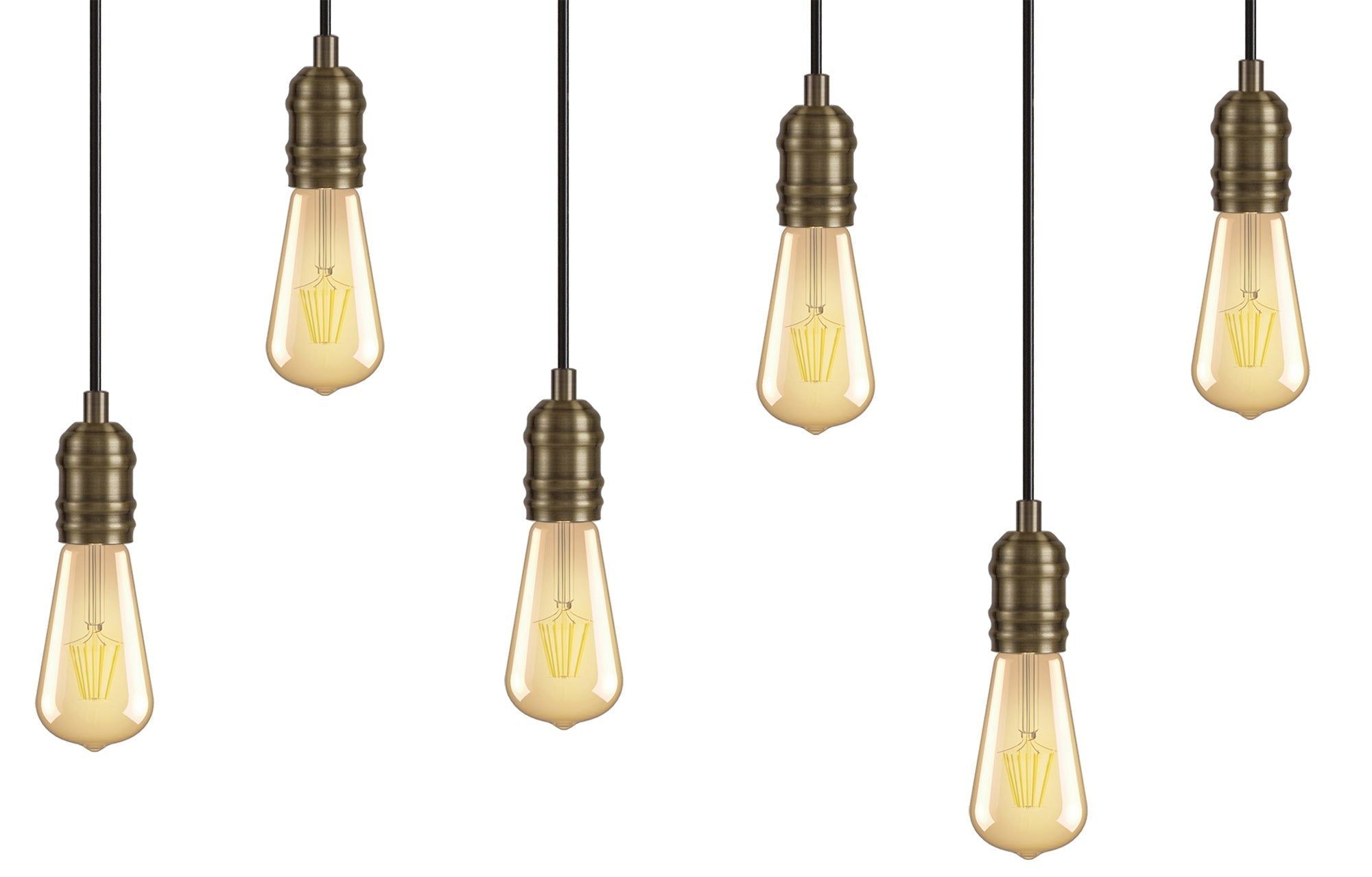 Ambover Kitchen Table/Island Ceiling Light, 6Lt x E27, Medium Oak & Antique Brass, IP20