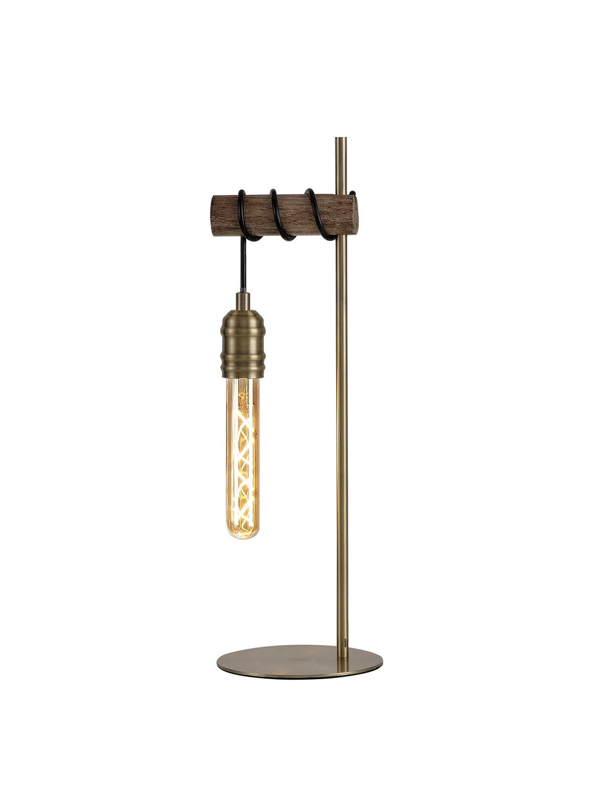 Ambover Table Lamp, 1 x E27, Medium Oak & Antique Brass, IP20