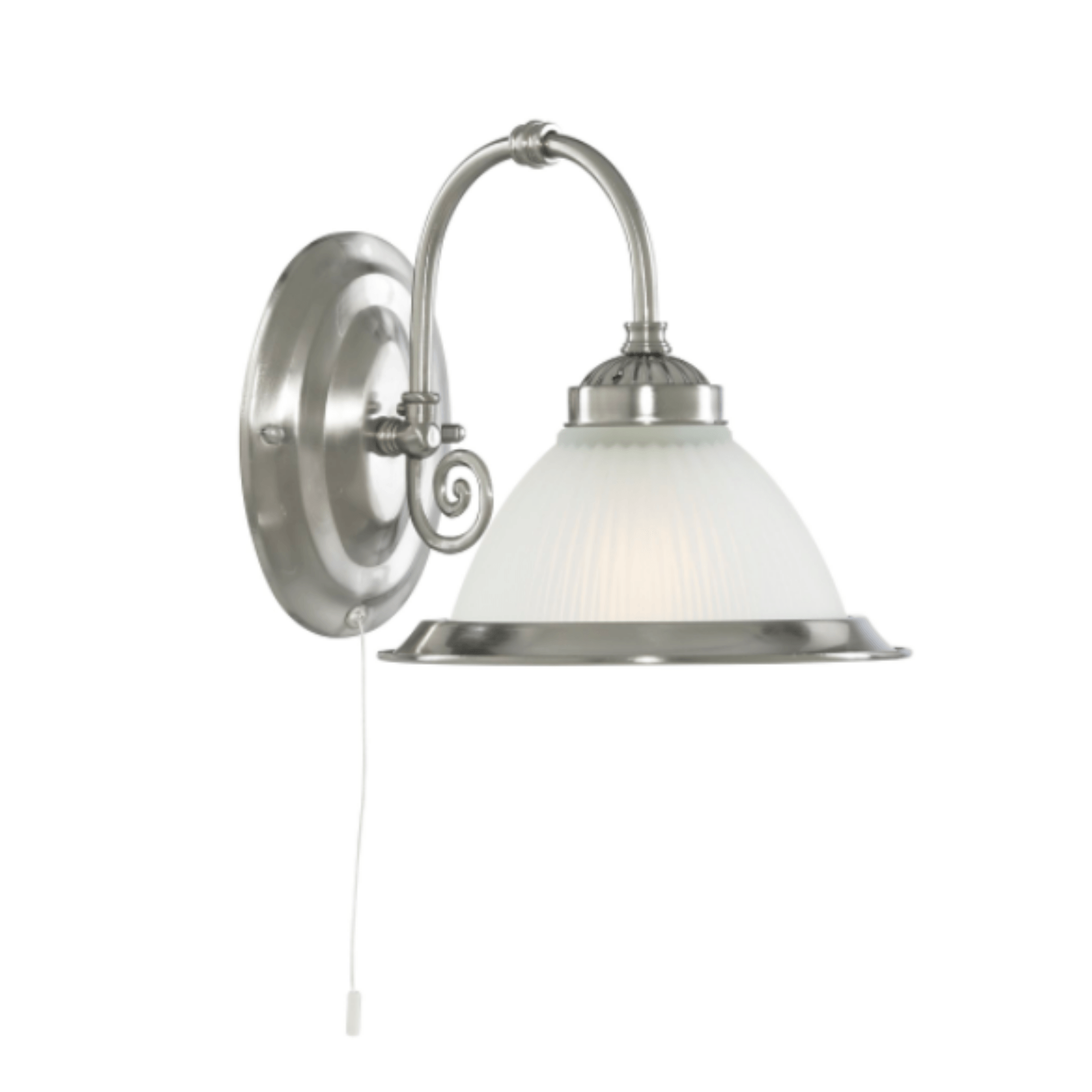 AMERICAN DINER SATIN SILVER WALL LIGHT WITH ACID RIBBED GLASS 1041-1 - Cusack Lighting