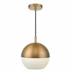 Andre 1 Light Single Pendant Grey/Brass Opal Glass