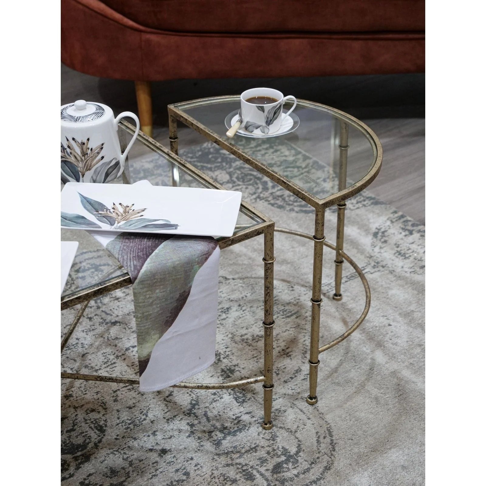 Andria Table Set - Antique Gold Finish
