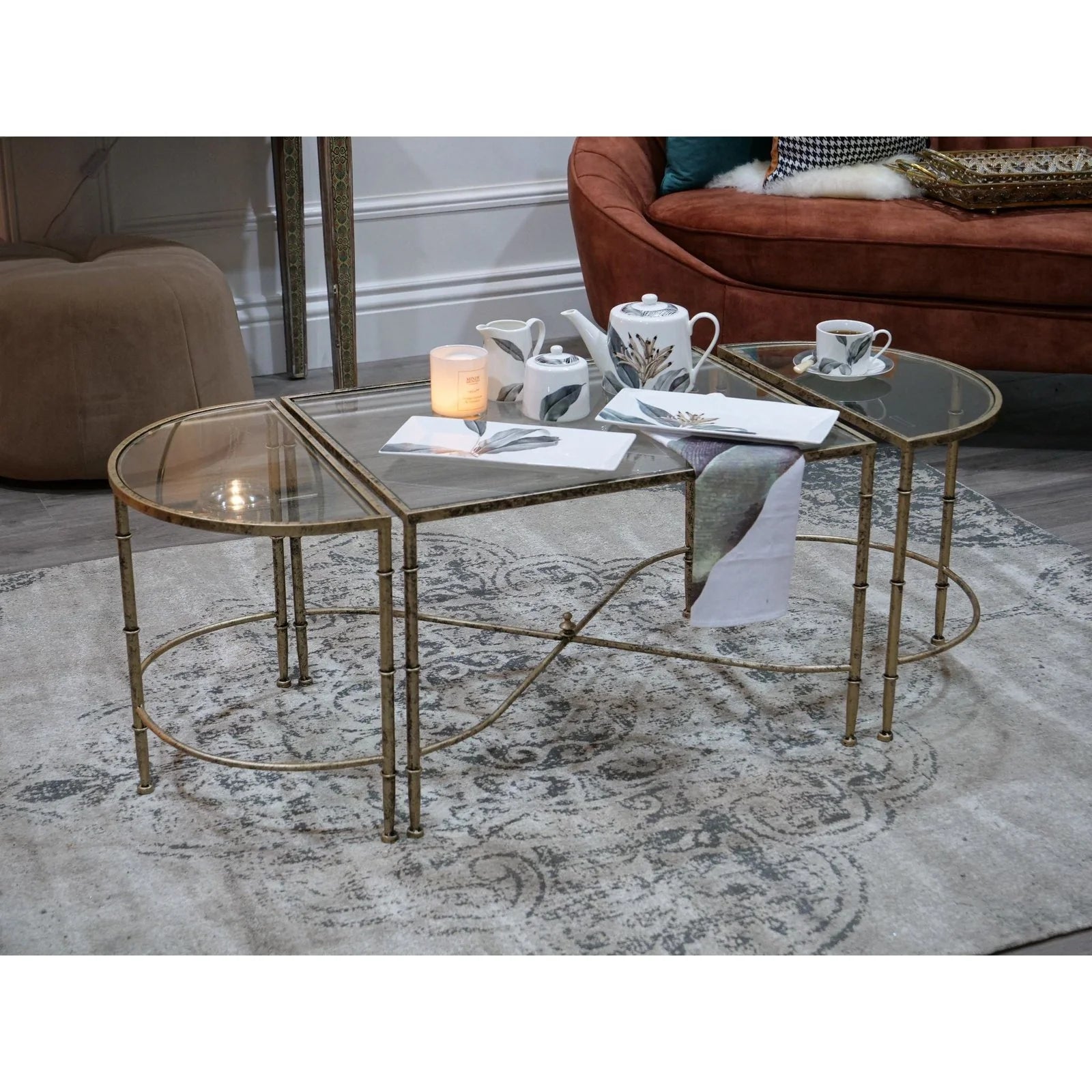Andria Table Set - Antique Gold Finish