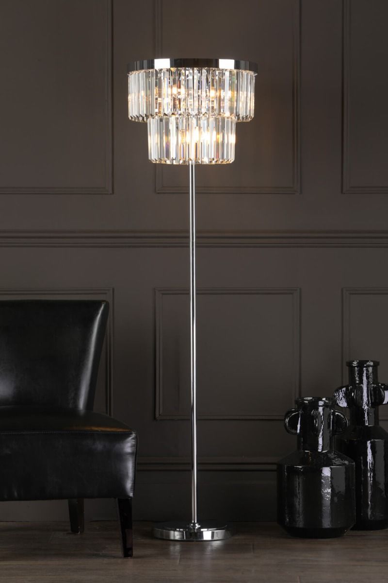 Angel 6 Light Floor Lamp Polished Chrome Crystal