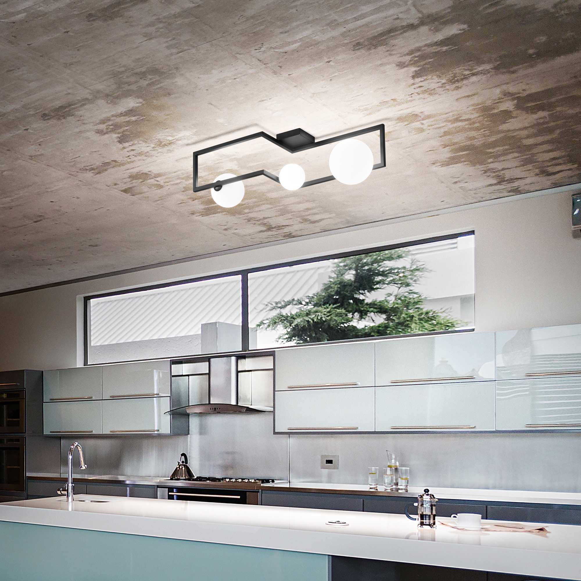 Angolo 3Lt Flush Light - Black/Brass Finish - Cusack Lighting