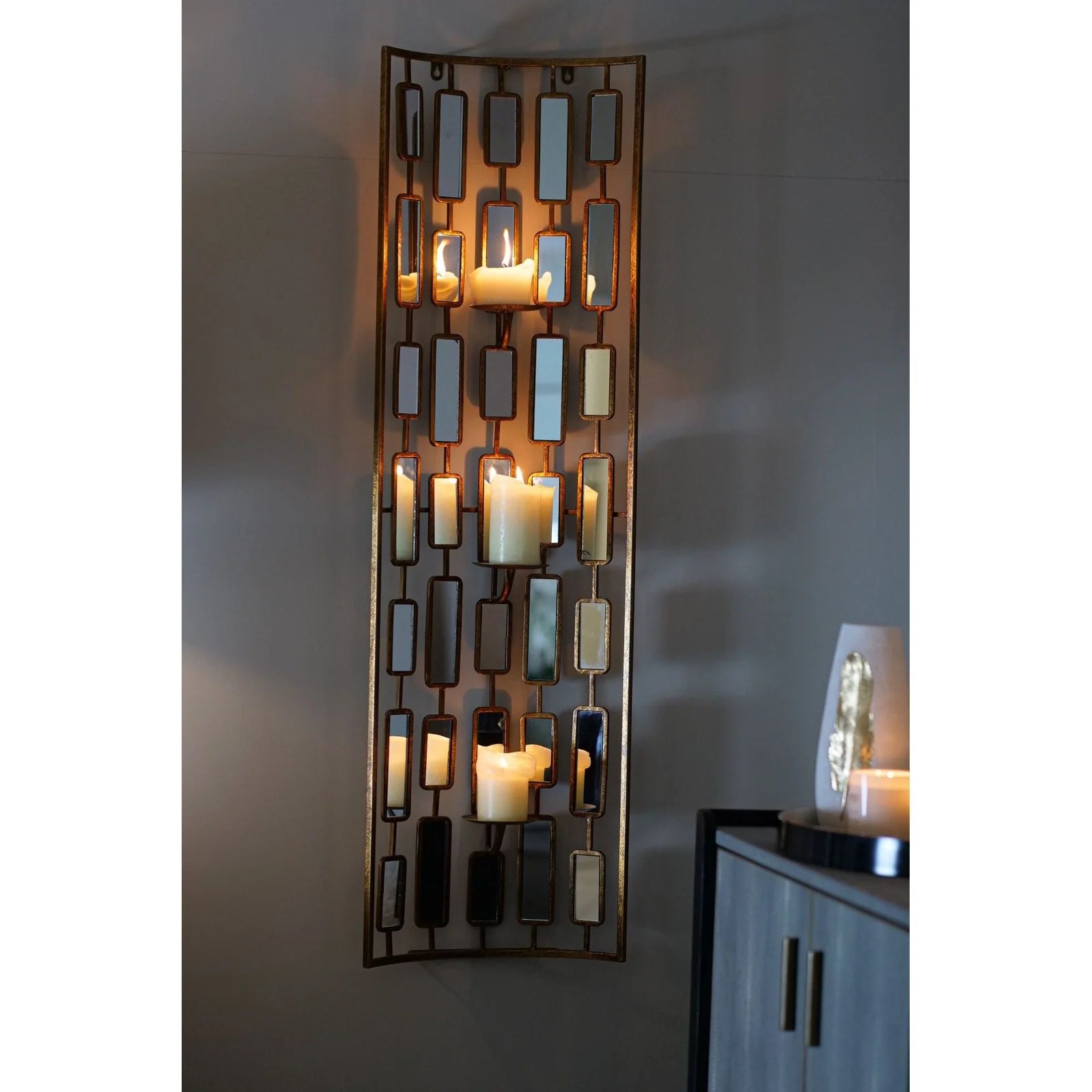 Anna 3 Light Mirror Candleholder - Gold & Mirror Finish