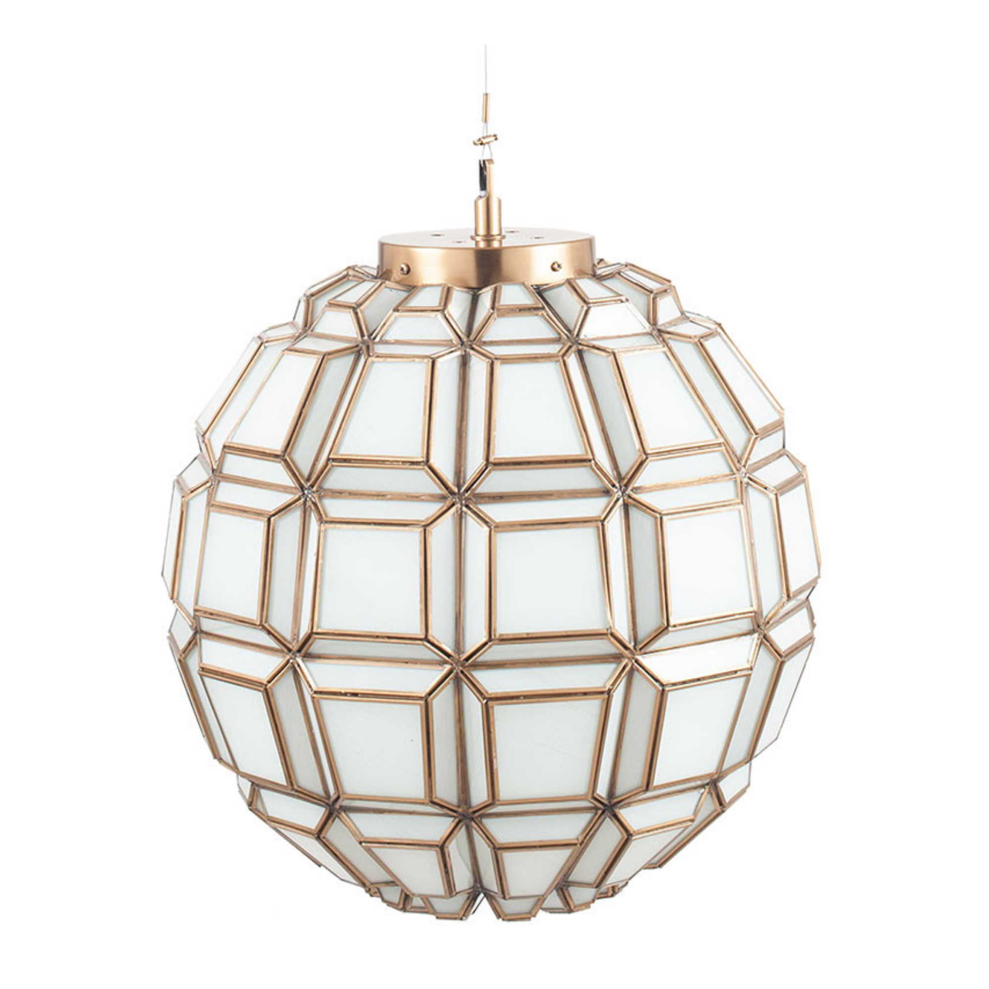 Antique Brass and White Glass Globe Pendant - Cusack Lighting