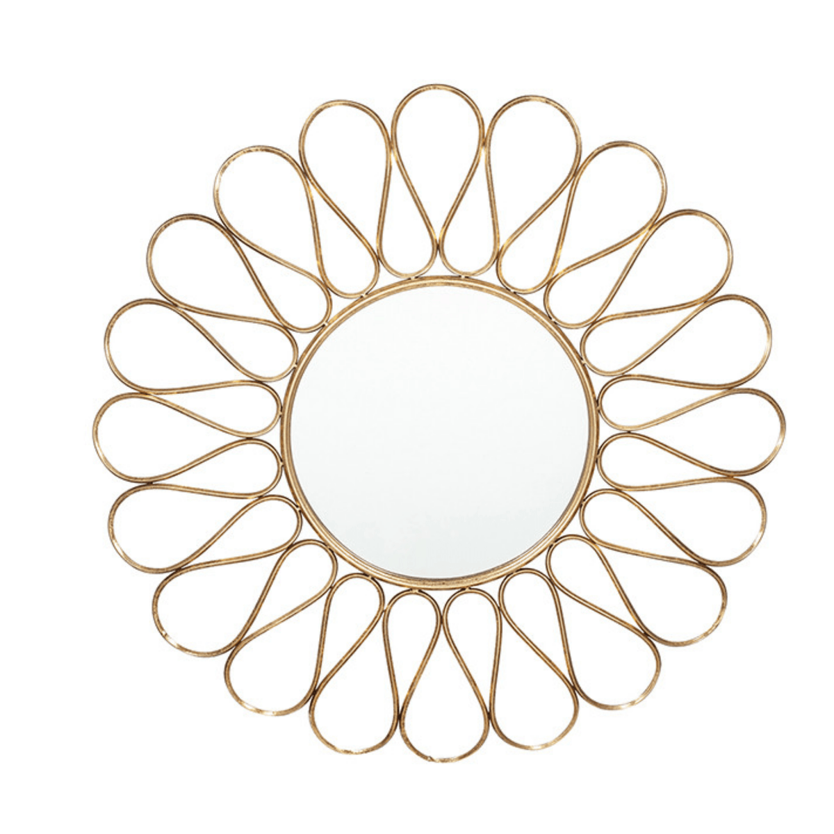 Antique Gold Metal Petal Design Round Wall Mirror - Cusack Lighting