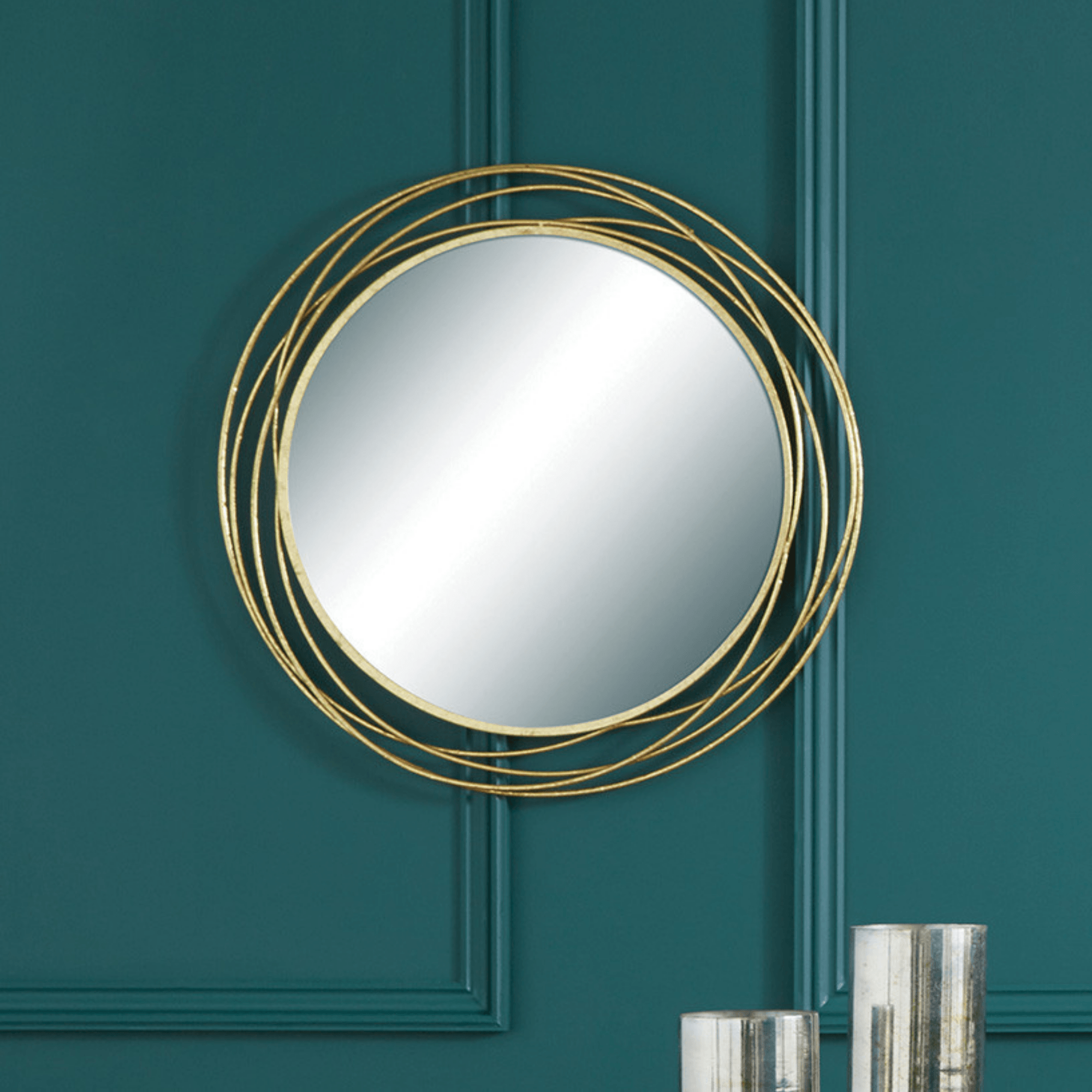 Antique Gold Metal Round Wall Mirror - Cusack Lighting