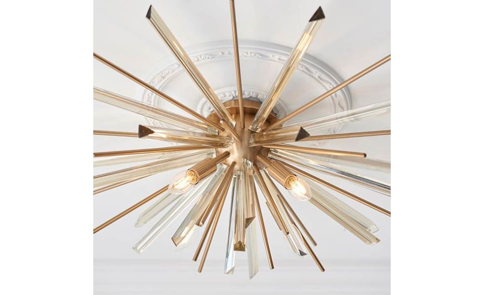 Farrah 4 Light Flush Ceiling Light Antique Brass with Champagne Glass