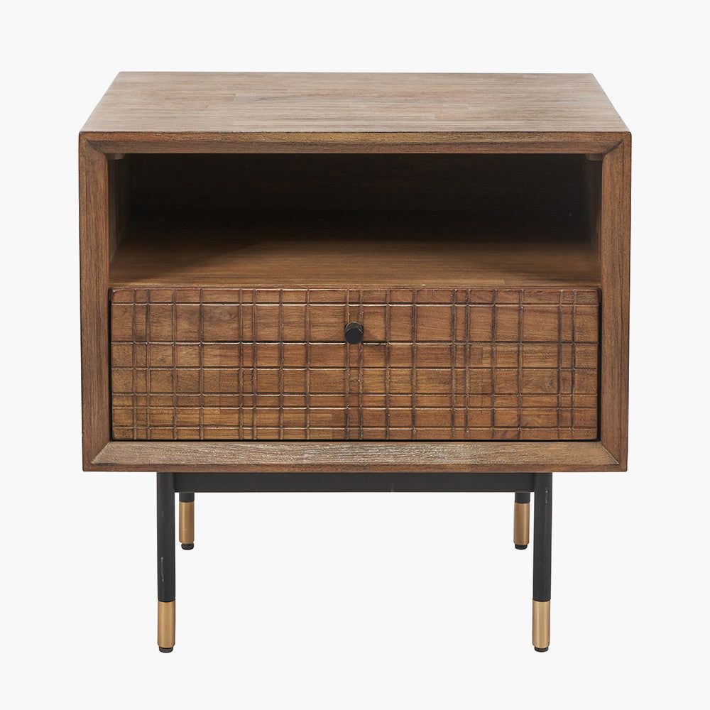 Arte Acacia Wood Bedside Unit - Wood Finish - Cusack Lighting