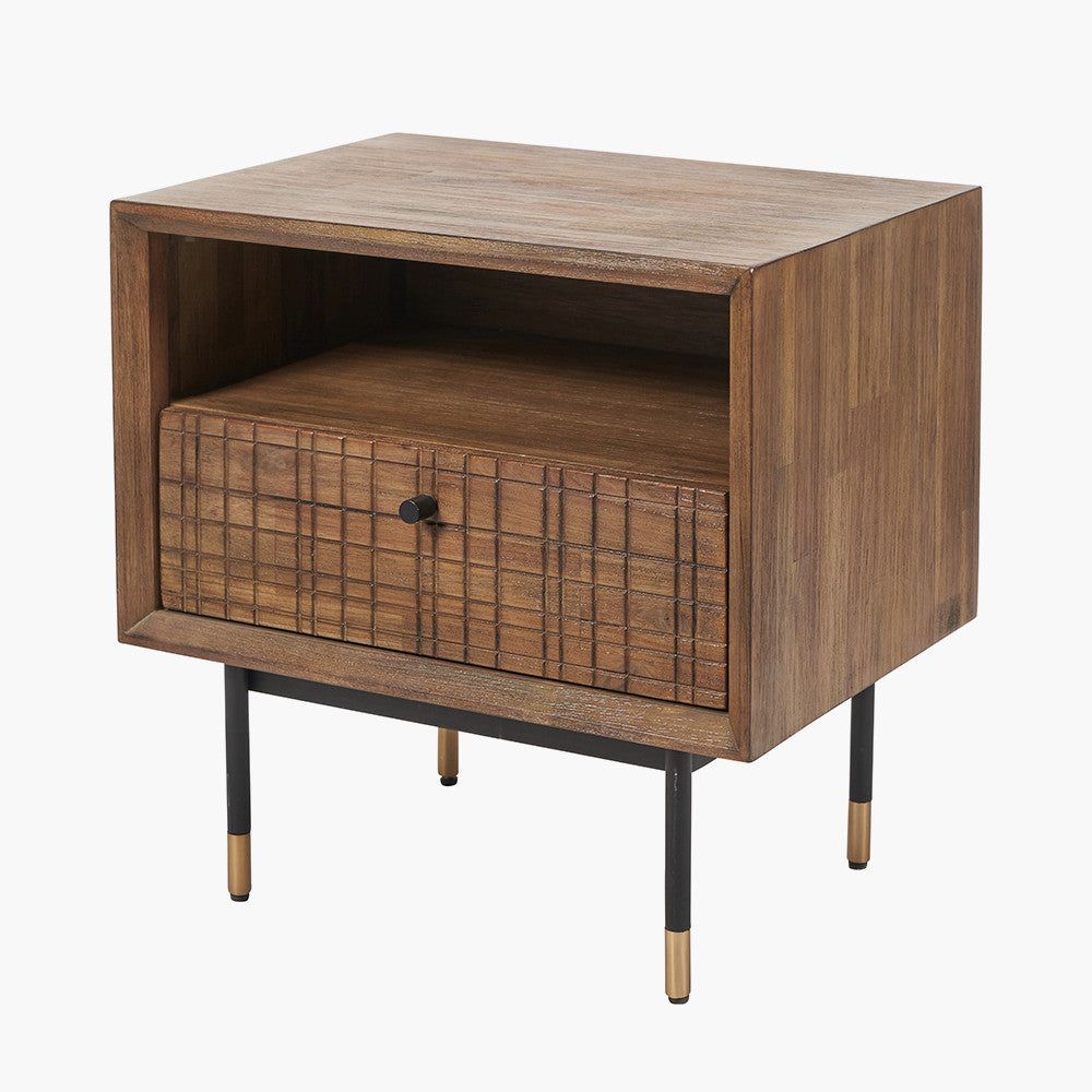 Arte Acacia Wood Bedside Unit - Wood Finish - Cusack Lighting