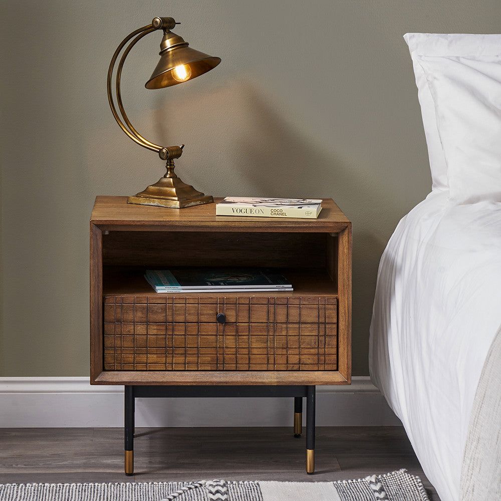 Arte Acacia Wood Bedside Unit - Wood Finish - Cusack Lighting