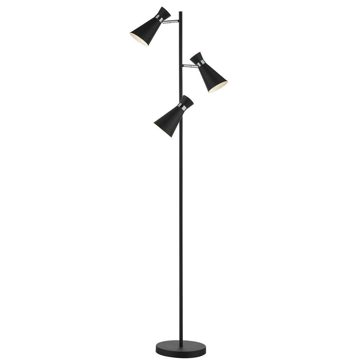 Dar Ashworth 3 Light Floor Lamp Matt Black & Polished Chrome - Cusack Lighting
