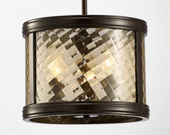 Asia Pendant Semi Flush 3/4 Light- Oiled Bronze/Clear Glass