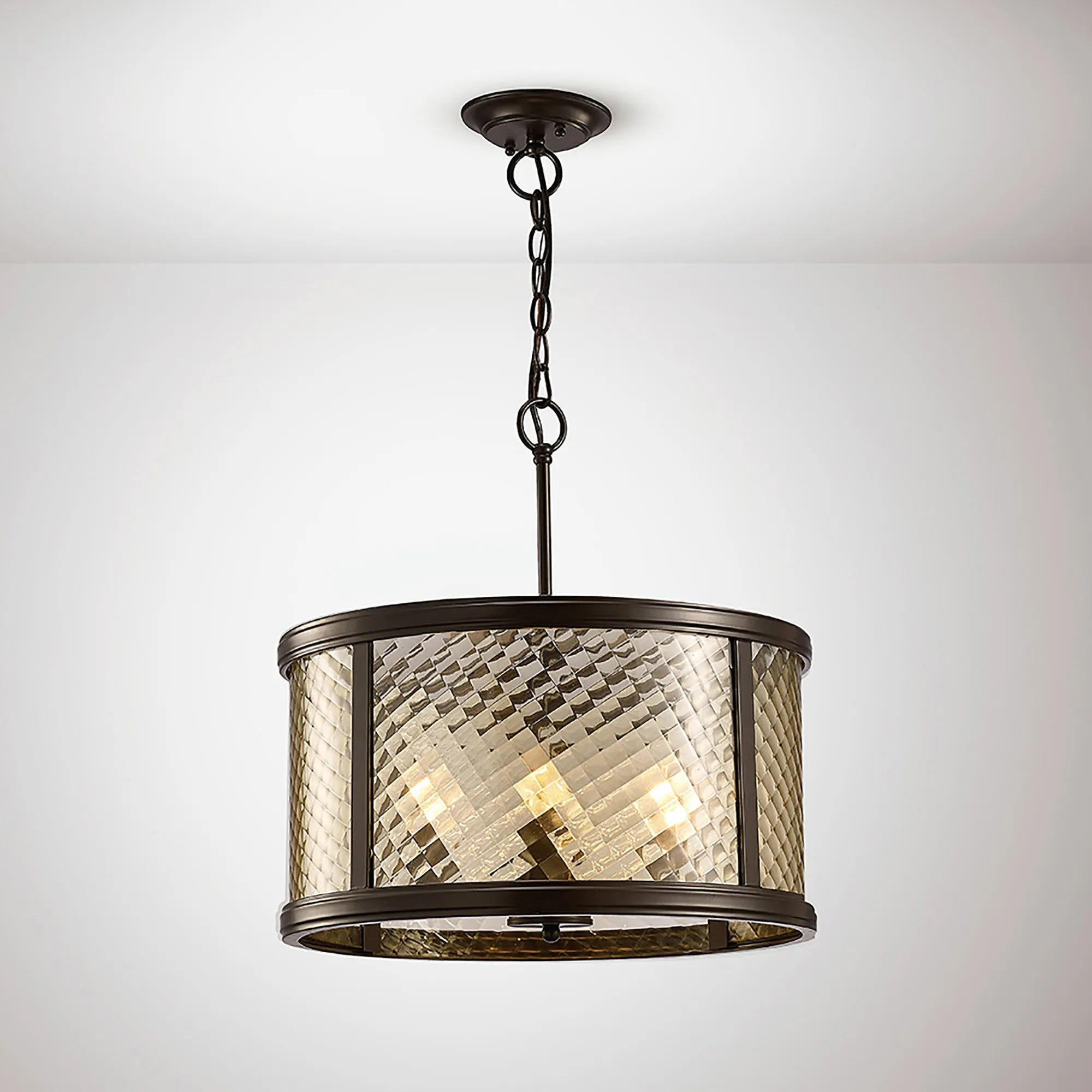 Asia Pendant Semi Flush 3/4 Light- Oiled Bronze/Clear Glass