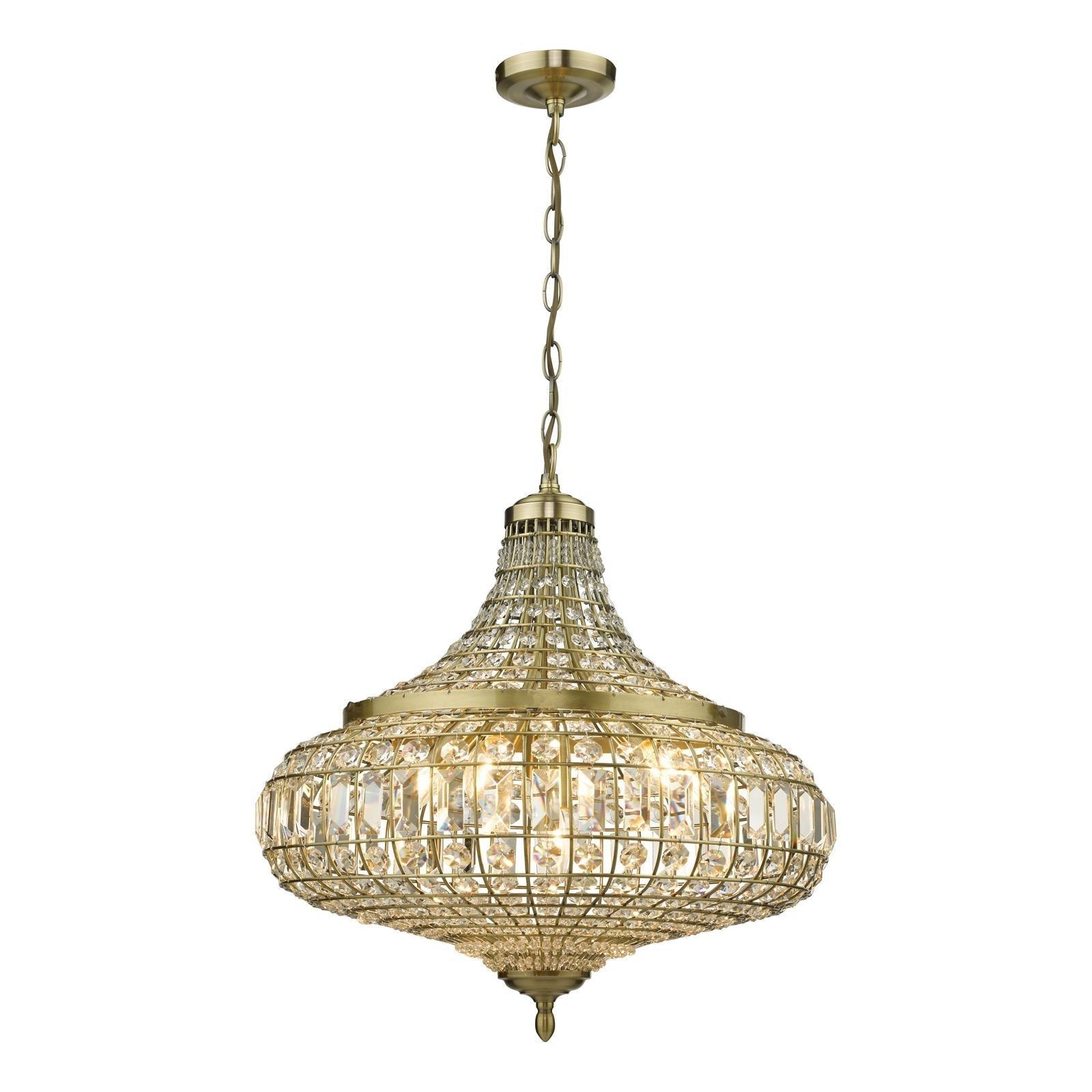 Dar Asmara 6 Light Pendant Antique Brass Crystal - Cusack Lighting