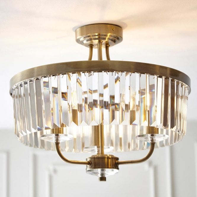 Regina Semi Flush Ceiling Light - Nickel/Antique Brass Finishes