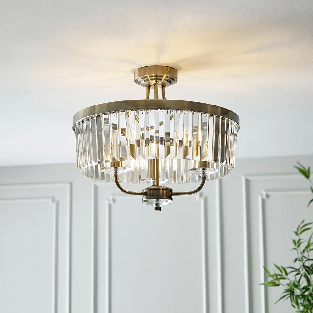 Regina Semi Flush Ceiling Light - Nickel/Antique Brass Finishes