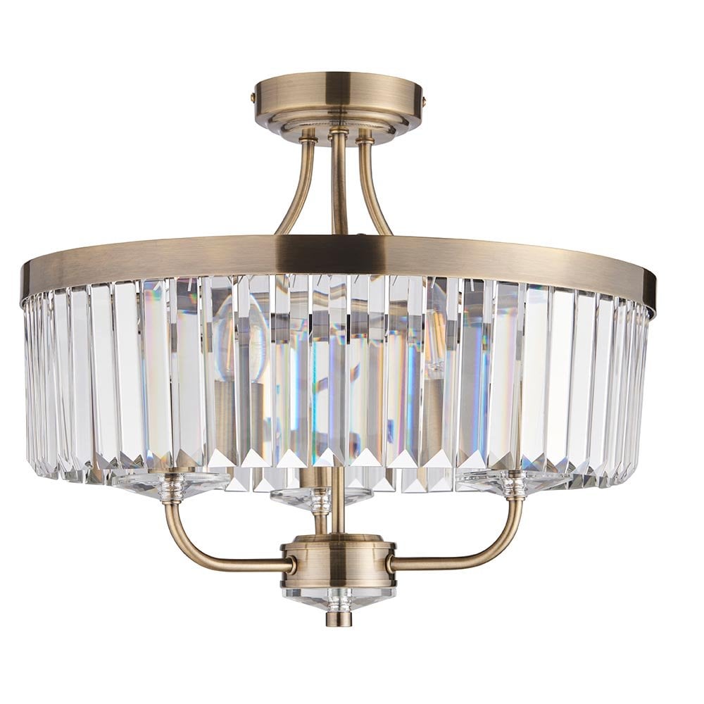 Regina Semi Flush Ceiling Light - Nickel/Antique Brass Finishes